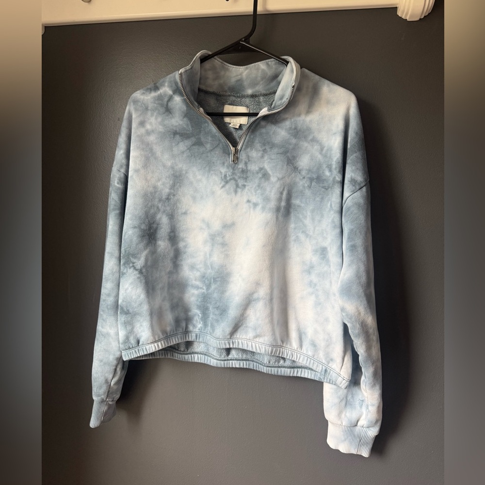 American Eagle Outfitters Blue Gray Collar Cropped Quarter Zip